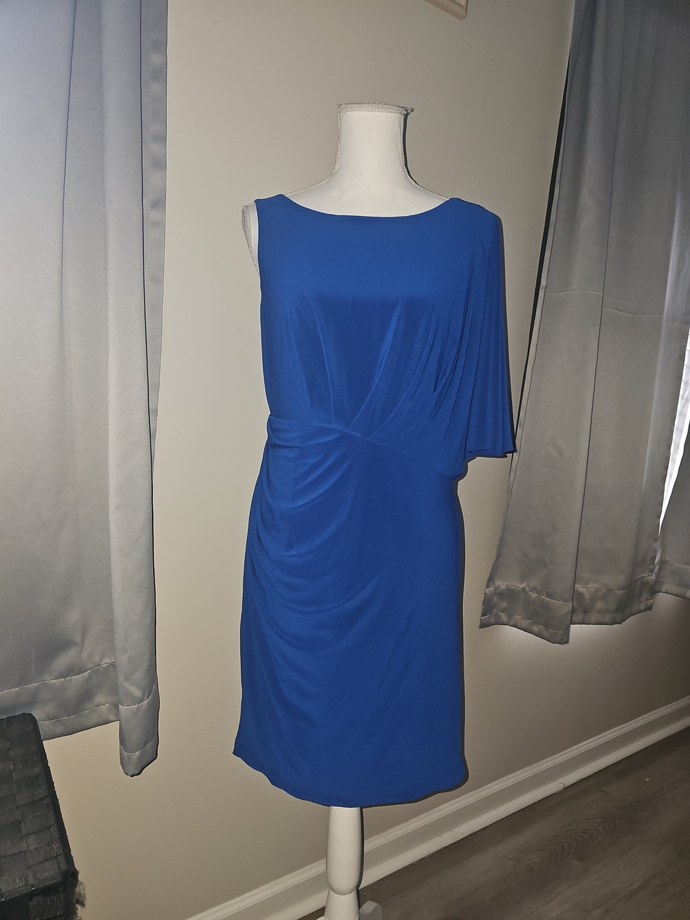 Vince Camuto Royal Blue One-Shoulder Draped Cocktail Dress